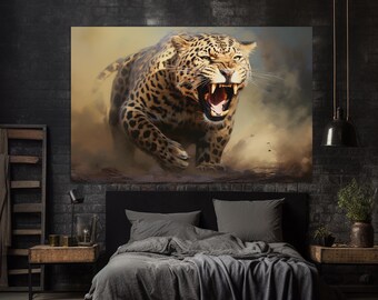 Obraz na płótnie z lampartem, dzikie zwierzęta, sztuka ścienna