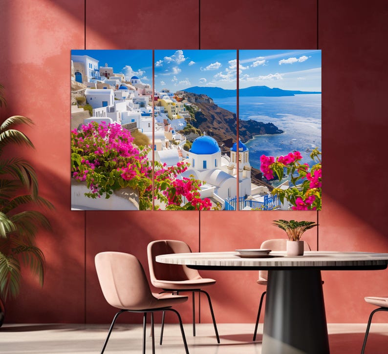 Abstract Santorini Canvas Print, Oia Village on Santorini Island