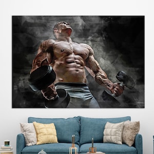 Workout Wall Art, Weightlifter Gift, Gym Wall Decor, Gym Painting, Workout Canvas Print, Fitness Print, Gym Wall Art