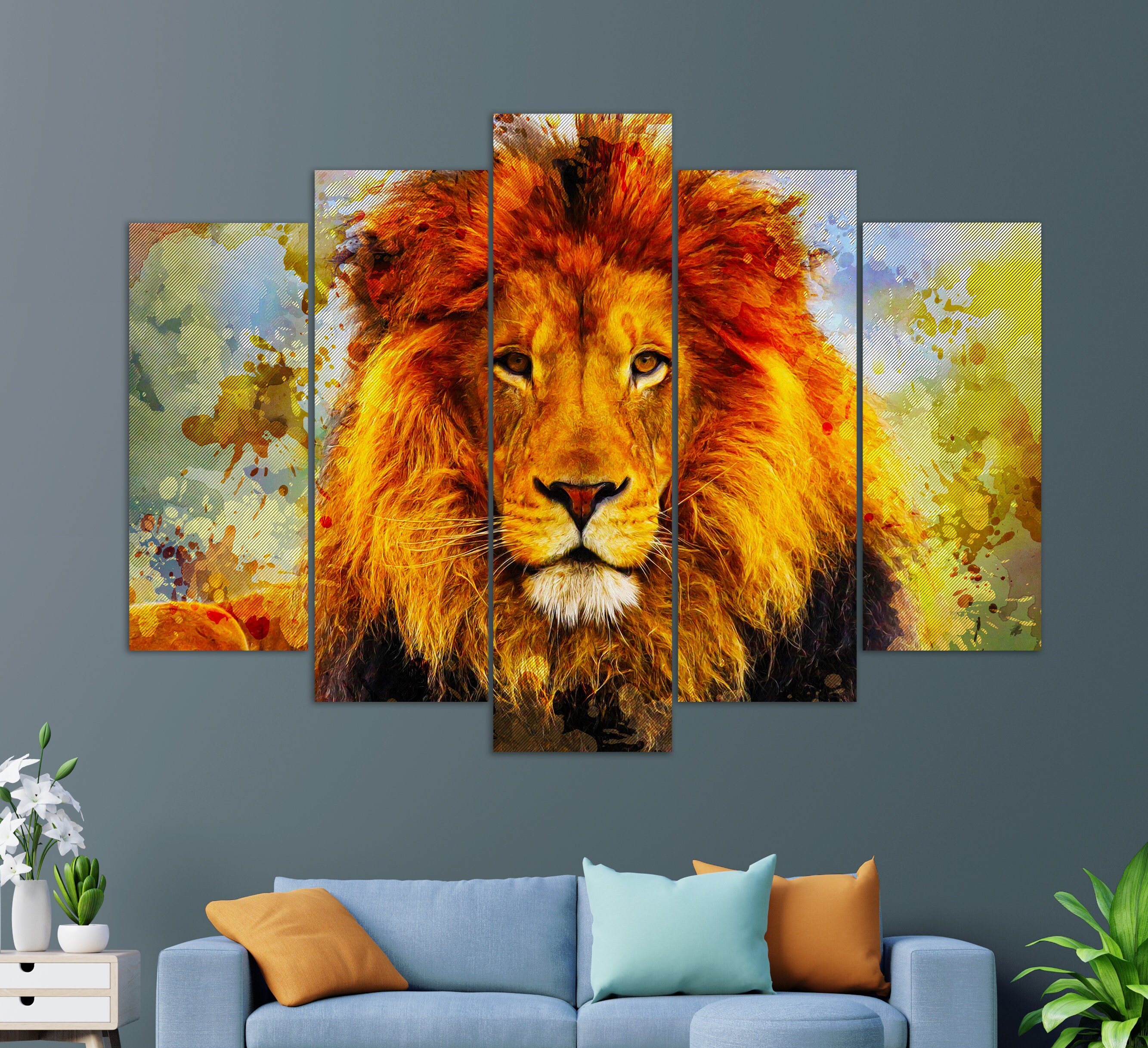 Lion Canvas Art Lion Wall Art Abstract Lion Canvas Print Etsy