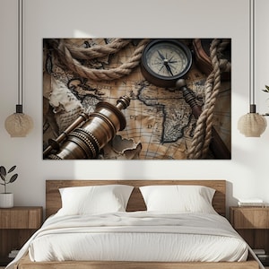 Art mural nautique vintage, impression sur toile nautique, peinture de carte rétro, peinture nautique, cadeau de skipper, cadeau de marin, art mural de voile