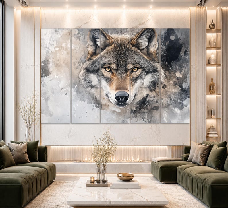 Large Wolf Painting Canvas Print, Abstract Wolf Painting, Wolf Canvas Print, Wolf Wall Art, Wolf Portrait, Wolf Poster image 3