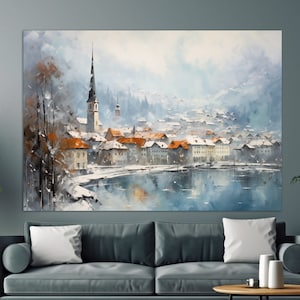 Winter Bern Canvas Print, Misty Bern Painting, Abstract Bern Wall Art, Switzerland Canvas Art