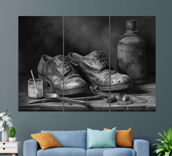 Vintage Shoe Making Painting, Shoemaker Canvas Print, Shoemaker