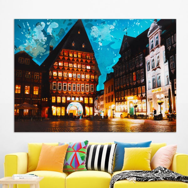 Hildesheim Canvas Print, Hildesheim Painting, Hildesheim Wall Art, Hildesheim Downtown, Germany Canvas Art