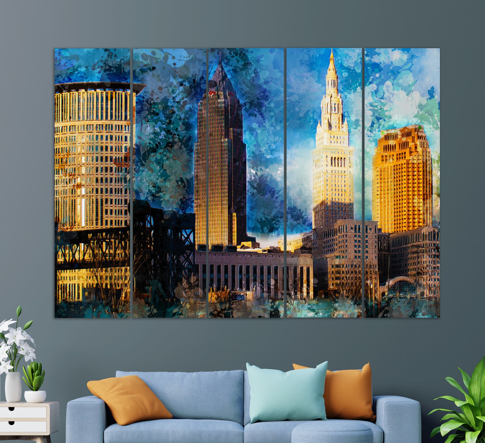 Akron Ohio Canvas Print Akron Skyline Akron Painting Akron Etsy