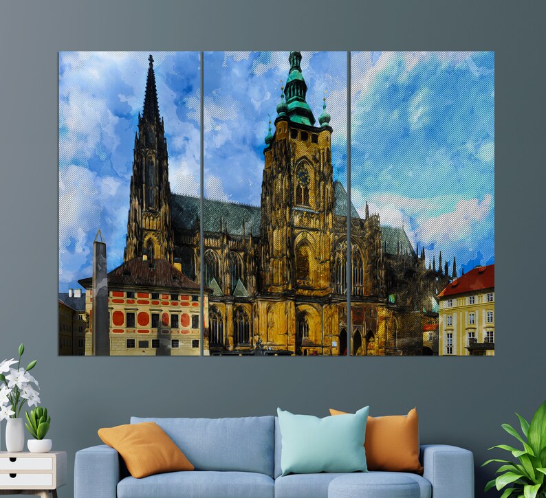 Vitus Cathedral in Prague Canvas Print, Prague Cathedral Painting, Prague Wall Art, Czech Cathedral image 2