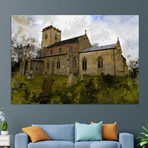 St Andrew&#39;s Church, Little Massingham, Norfolk, United Kingdom Canvas Print, Little Massingham Church Painting, Norfolk Wall Art