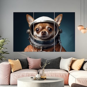 Chihuahua Astronaut Canvas Print, Funny Chihuahua Painting, Dog Spaceman Print