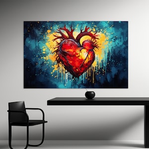 Canvasprint menselijk hart, cardioloog kantoordecor, ziekenhuismuurdecor, cadeau cardioloog, hartschilderij