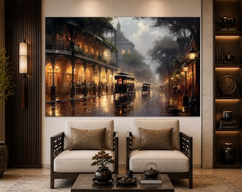 Vintage New Orleans Wall Art, Abstract New Orleans Downtown Canvas Print, New Orleans Painting