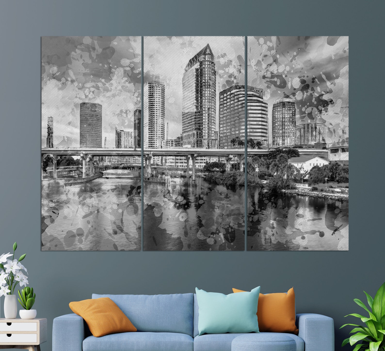 Tampa Canvas Print Tampa Painting Tampa Skyline Tampa Wall Etsy