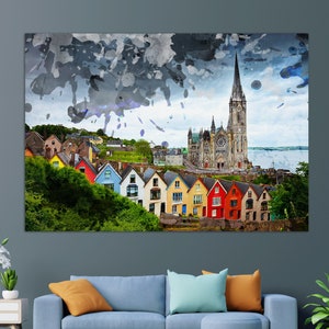 St. Colman&#39;s Cathedral, Cobh Canvas Print, Cork Wall Art, Cobh Cathedral Painting, Ireland Wall Art
