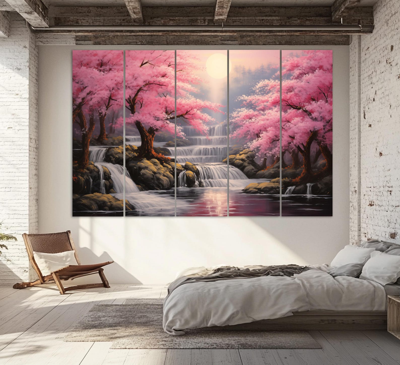 Cherry Blossom in Japan Painting Canvas Print, Japanese Landscape Wall ...