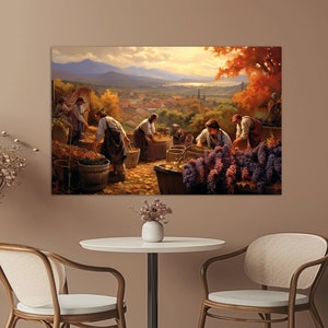 Winemaking in Italy Oil Painting Canvas Print, Wine Wall Art, Italy