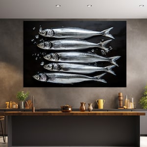 Sardinen Leinwanddruck, Fischladen Dekor, Essen Leinwand Kunst, Küchen Wandkunst