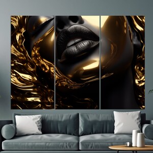 Fashion Wall Art, Woman Face With Gold Makeup Abstract Canvas Print ...