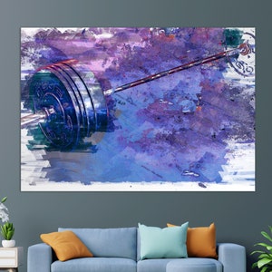 Weightlifting Wall Art, Gym Wall Decor, Weightlifter Gift, Barbell Painting, Workout Canvas Print, Fitness Painting, Gym Wall Art