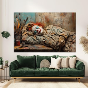 Sleeping Clown Painting Canvas Print, Clowns Wall Art, Circus Canvas Print, Circus Wall Art, Clown Poster, Clown Gift, Circus Wall Decor