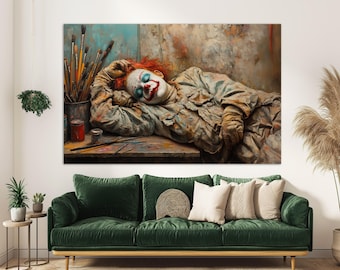 Sleeping Clown Painting Canvas Print, Clowns Wall Art, Circus Canvas Print, Circus Wall Art, Clown Poster, Clown Gift, Circus Wall Decor