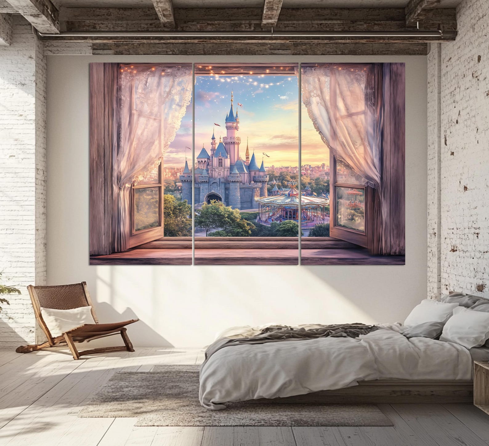 Window to Fairytale Castle Canvas Print, Open Window Wall Art, Princess ...