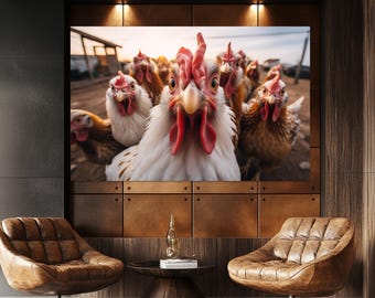 Farmhouse Wall Decor, Chicken Painting Canvas Print, Farm Wall Art, Chicken Print, Farm Wall Decor
