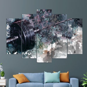 Barbell Canvas Print, Weightlifting Wall Art, Gym Wall Decor, Weightlifter Gift, Barbell Painting, Fitness Painting, Gym Wall Art