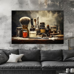 Vintage Barber Accessories Painting Canvas Print, Barbershop Wall Art, Barber Gift, Barbershop Toolls, Barbershop Wall Decor