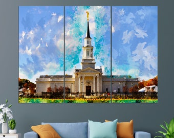 Hartford-tempel, Connecticut, kerk van Jezus Christus van de Heiligen der Laatste Dagen in Farmington canvasafdruk, schilderij Farmington-tempel