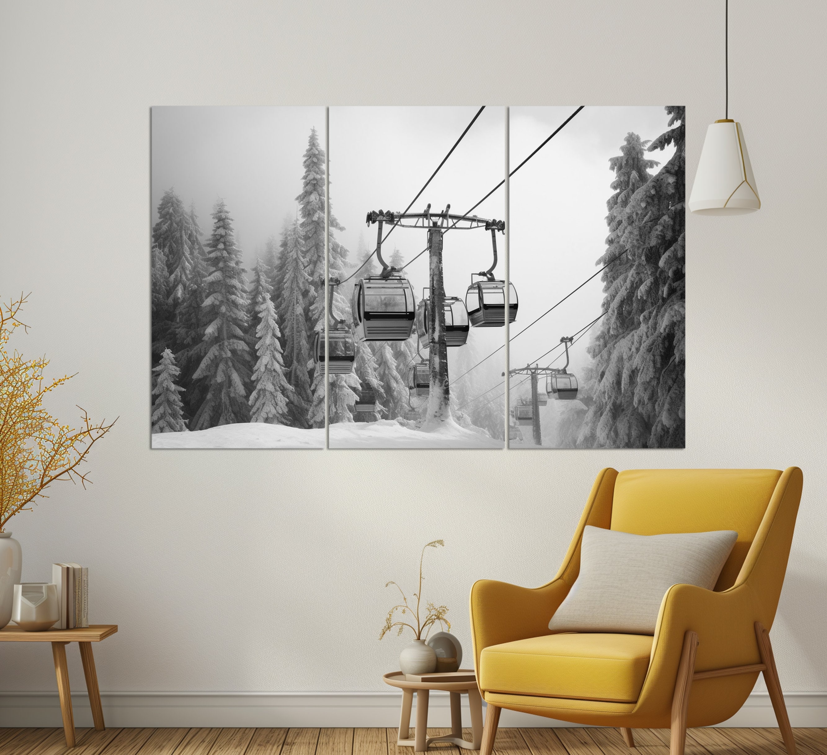 Ski Lift Canvas Print, Winter Painting, Abstract Ski Wall Art, Ski Lift ...