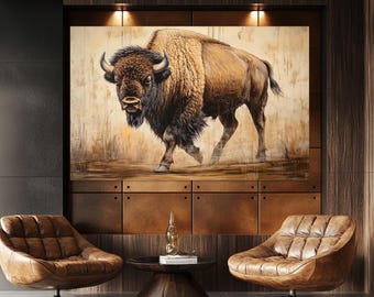 Stampa su tela di bufalo americano, dipinto di bisonte americano, arte murale di bufalo, dipinto di fattoria, decorazione murale di fattoria, poster di bisonte