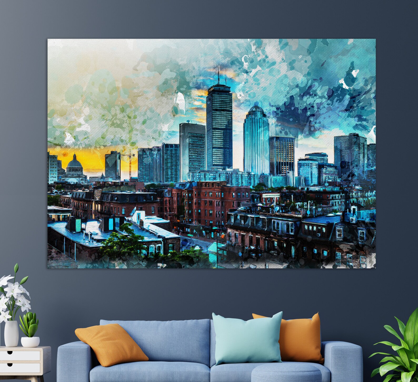 Abstract Boston Canvas Print Boston Skyline Boston Painting Etsy