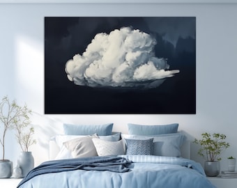 Minimalist Cloud Painting Canvas PRINT, Night Sky Wall Art, Sky Painting, Cloud Poster, Clouds Wall Art, Abstract Wall Art