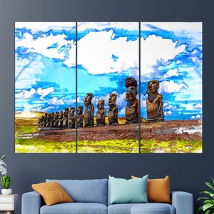 Moai Wall Art, Rapa Nui Canvas Print, Easter Island Painting, Polynesia Wall Art