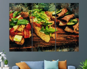 Abstract Food Wall Art, Sandwich Canvas Print, Food Canvas Art, Food Print, Sandwich Painting, Kitchen Wall Decor