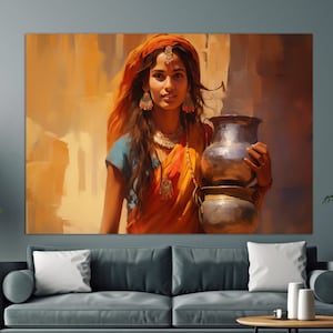 Beautiful Indian Woman Painting, Indian Girl Canvas Print, Indian Wall Art, Indian Wall Decor