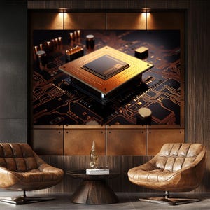 マイクロプロセッサのキャンバスプリント、テクノロジーウォールアート、エンジニアのオフィスの壁装飾、マイクロ回路のキャンバスアート、ITオフィスの壁装飾、ITギフト