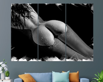 Black and White Erotic Canvas Print, Erotic Wall Art, Sexy Painting, Naked Girl Painting, Erotic Print