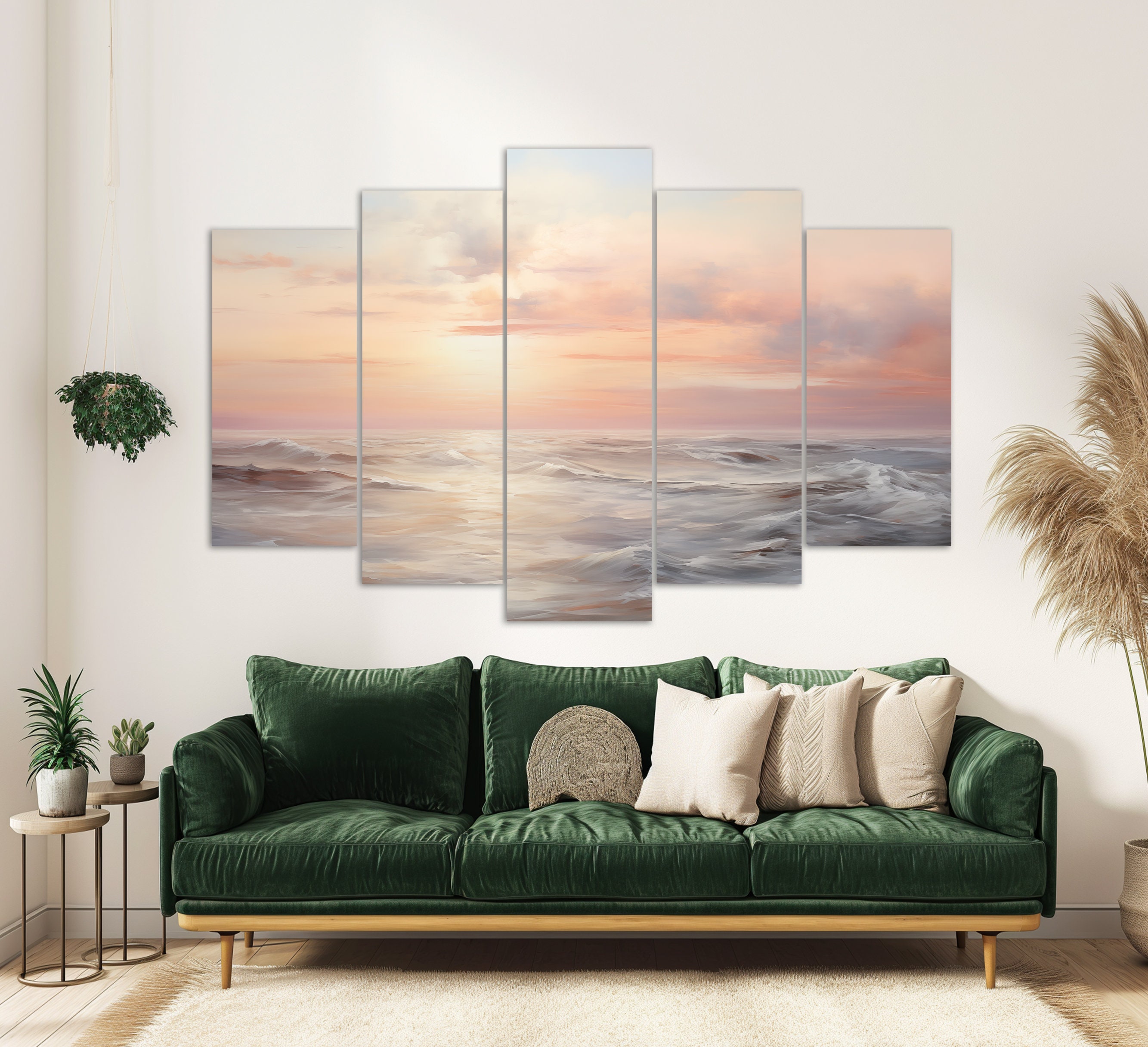 Pink Sunset on the Sea Soft Tones Oil Painting Canvas PRINT, Ocean ...