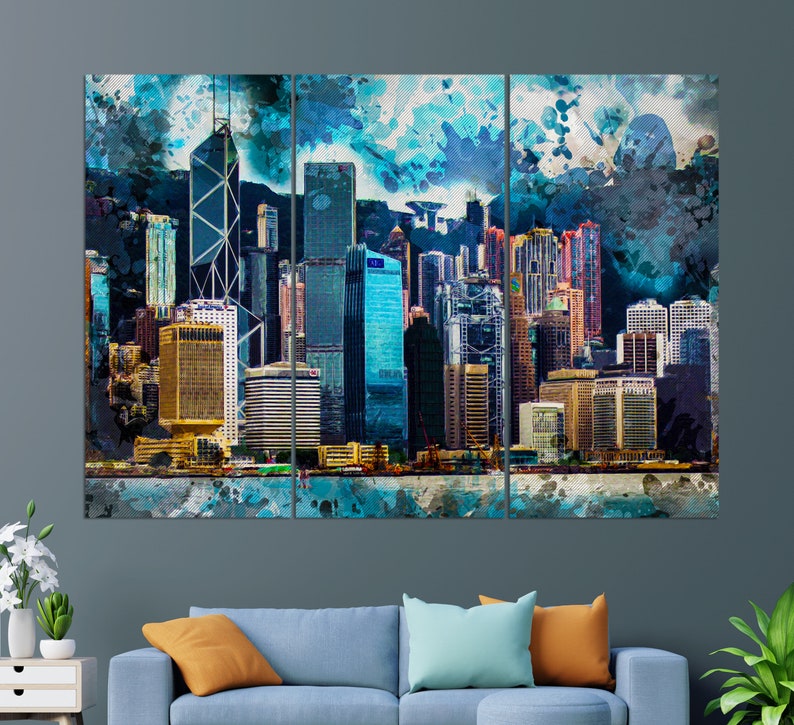 Abstract Hong Kong Canvas Print Hong Kong Painting Hong Kong Etsy