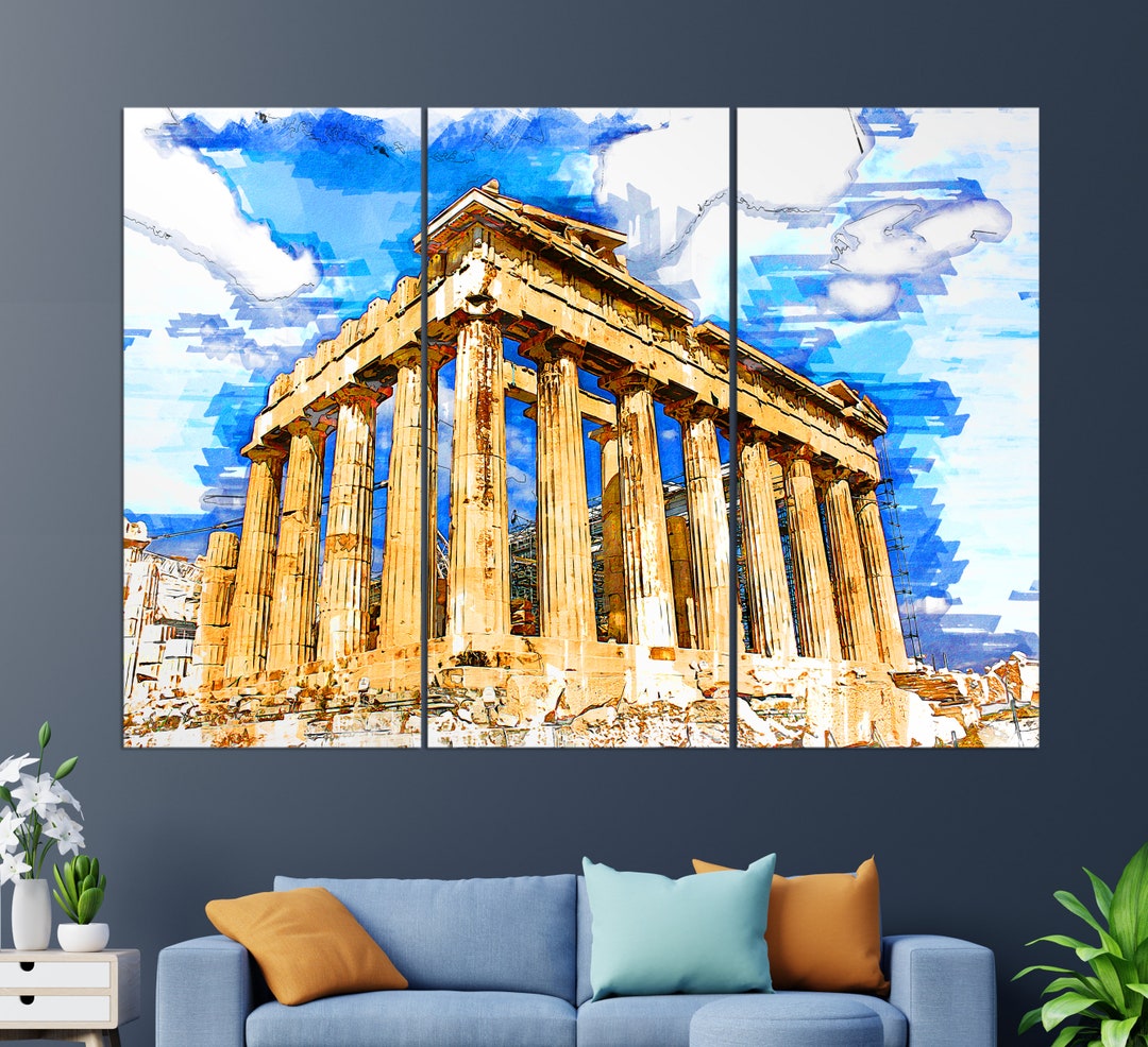 Parthénon Temple Canvas Print, Acropole athénienne, Peinture grèce