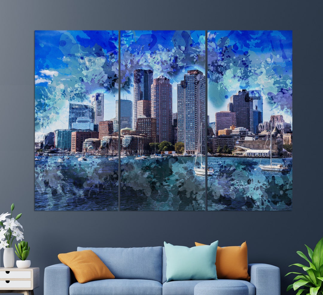 Abstract Boston Skyline, Boston Canvas Print, Boston Painting, Boston