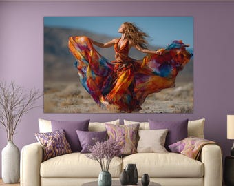 Beautiful Woman in Dress Dancing Canvas Print, Dancing Painting, Dancing Wall Art, Dancing Studio Decor, Dancing Girl Print