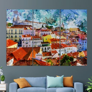 Lisbon Canvas Print, Lisbon Painting, Lisbon Wall Art, Portugal Canvas Art