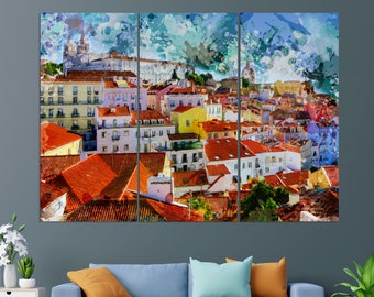 Lisbon Canvas Print, Lisbon Painting, Lisbon Wall Art, Portugal Canvas Art