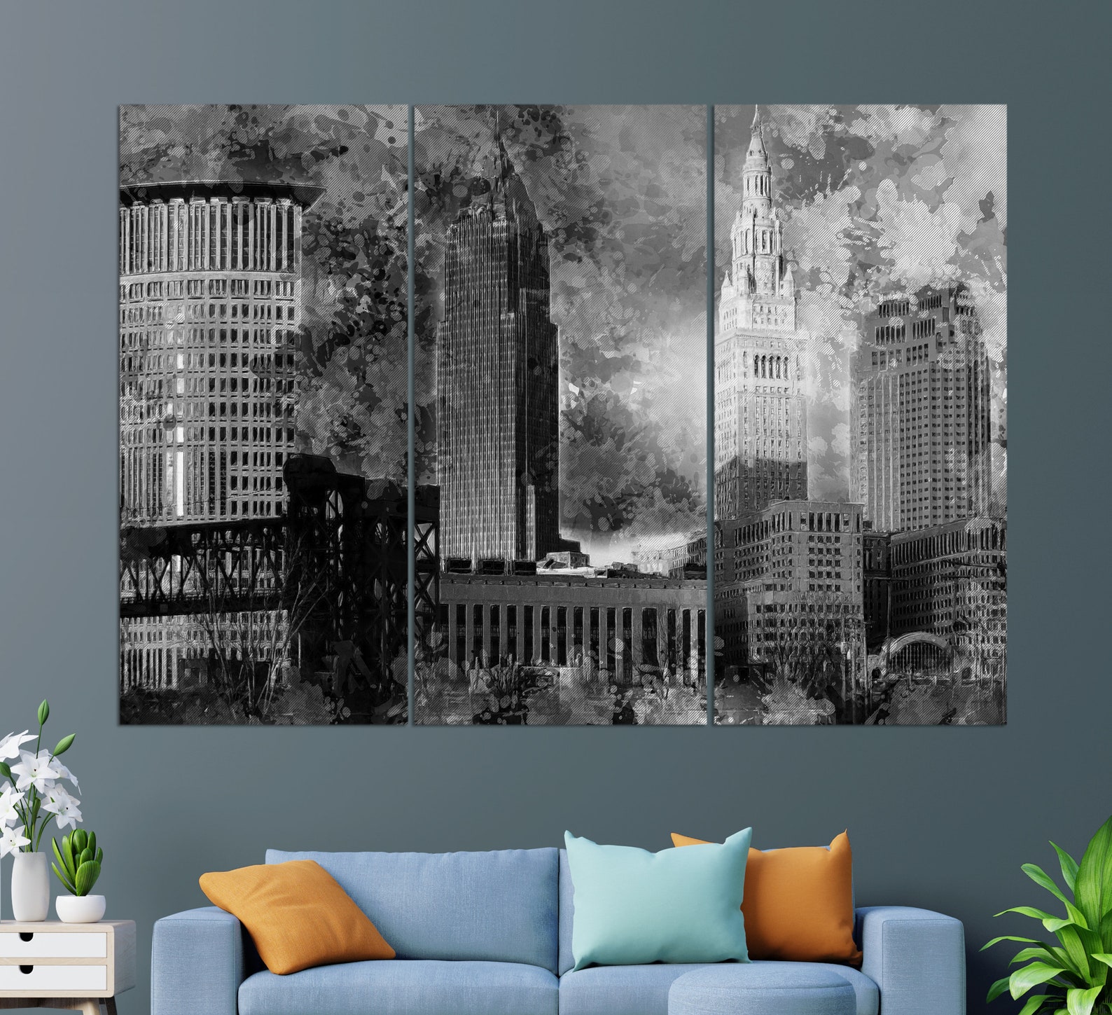 Akron Ohio Canvas Print Akron Skyline Akron Painting Akron Etsy