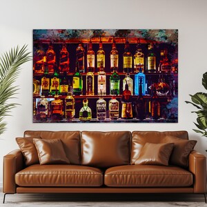 Alcohol Wall Art, Bottles with Alcohol Drinks Canvas Print, Alcohol Painting, Kitchen Wall Decor, Pub Wall Art, Restaurant Print image 2