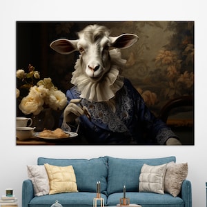 Goat in a Dress Canvas Print, Nanny-Goat Painting, Goat Print