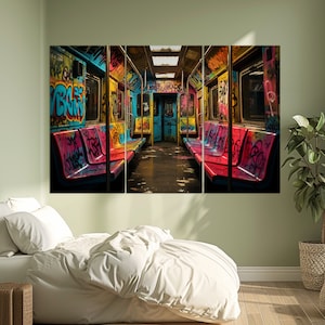 Underground Carriage Abstract Canvas Print, Subway Canvas Art, Metro Painting, Graffiti Canvas, Metro Carriage Canvas, Underground Wall Art