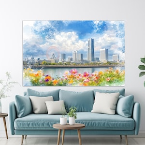 Yokohama Canvas Print, Yokohama Painting, Japan Wall Art, Japan Canvas Art